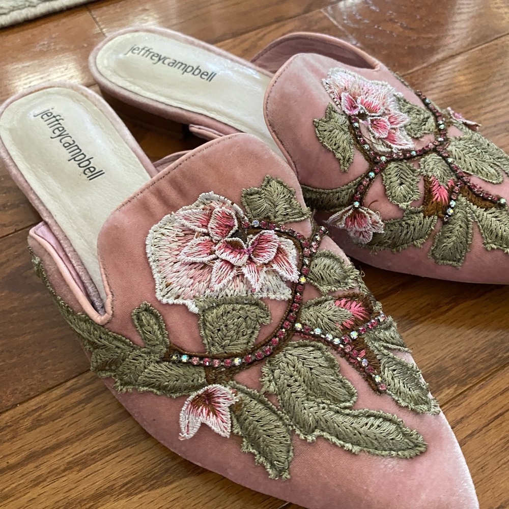 Jeffrey Campbell Pink Embroidered Flats